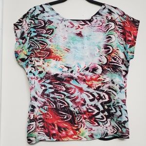 Ark & Co Women’s Watercolor Print Y2K Strappy Open Back Pull Over Top/Blouse S